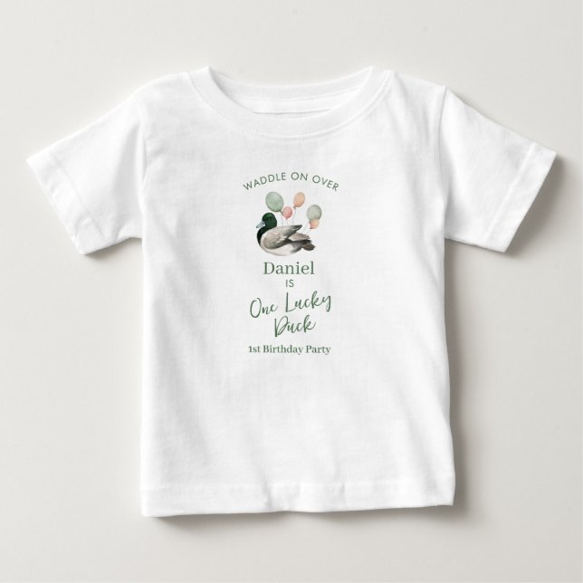 Camiseta De Bebé Pato Mallard Lucky Duck 1er Cumpleaños  (Anverso)