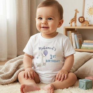 Camiseta De Bebé Pato Tonto Azul Primer Cumpleaños Niños Personaliz