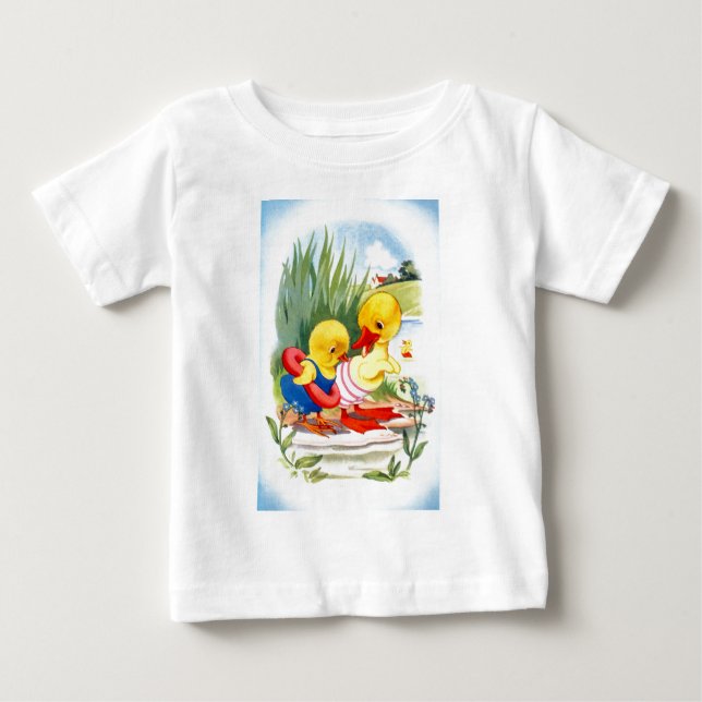 Camiseta De Bebé Pato y polluelo nadando (Anverso)