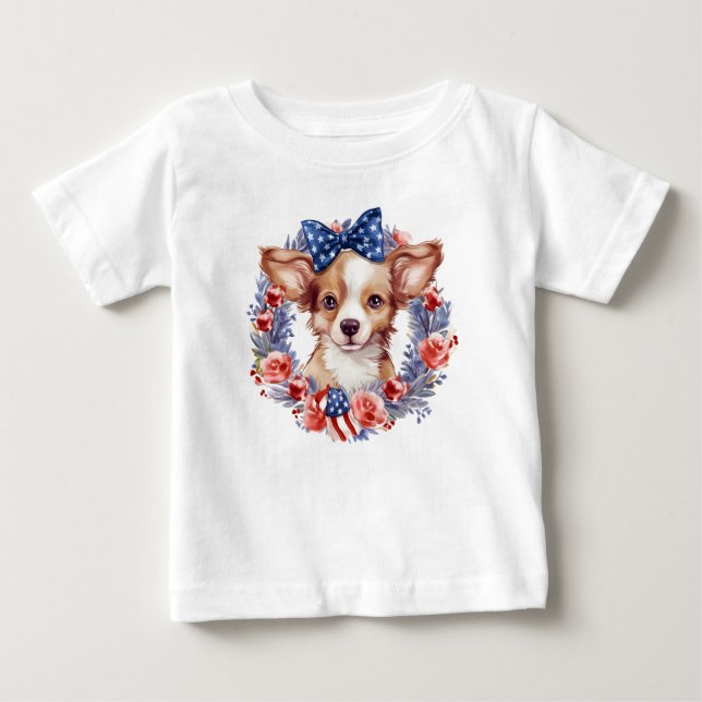 Camiseta De Bebé Patriotic Puppy 4 de julio Día de la Independencia (Anverso)
