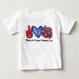 CAMISETA DE BEBÉ PATRIÓTICO ROJO BLANCO AZUL PAZ AMAR A ESTADOS UNI