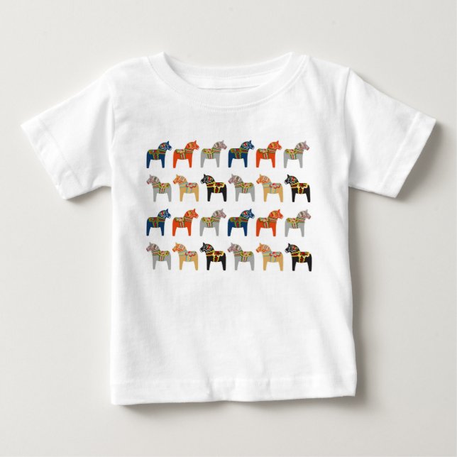 Camiseta De Bebé Patrón de arte folclórico sueco Dala Horse (Anverso)