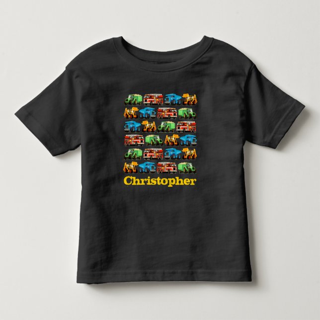 Camiseta De Bebé Patrón de camión de construcción de nombre persona (Anverso)
