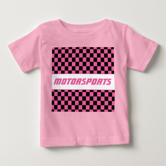 Camiseta De Bebé Patrón de cuadros rosa y negro para niñas (Anverso)