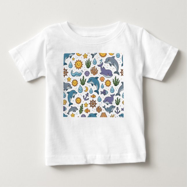 Camiseta De Bebé patrón de delfines (Anverso)