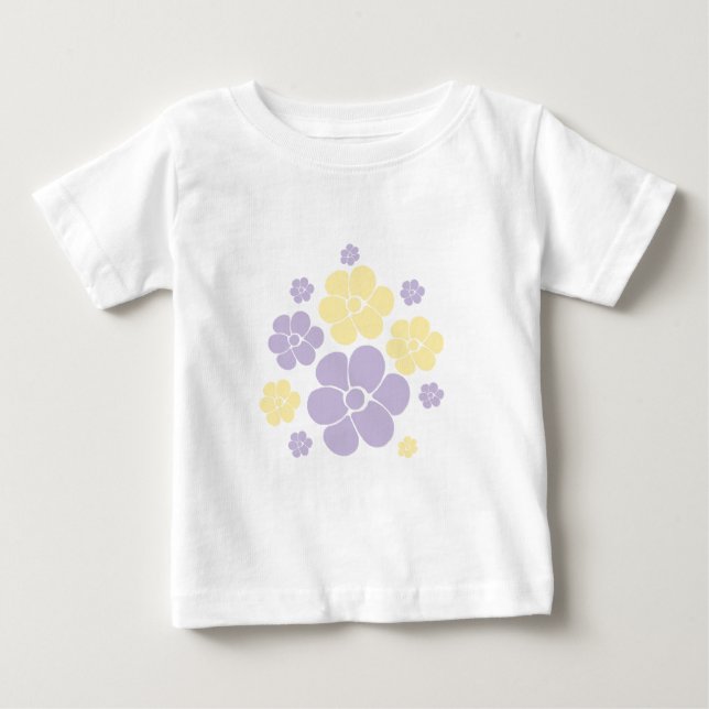 Camiseta De Bebé Patrón de flores - amarillo y púrpura pastel (Anverso)
