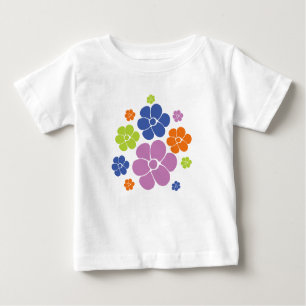 Camiseta De Bebé Patrón de flores: azul, Naranja, púrpura, verde