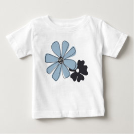 Camiseta De Bebé Patrón de flores de contorno floral azul retro div