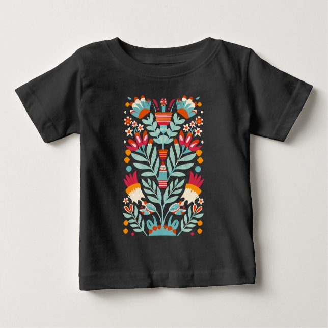 Camiseta De Bebé Patrón de flores otomí Arte floral mexicano (Anverso)