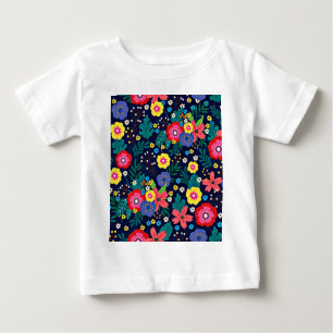 Camiseta De Bebé Patrón De Flores Y Hojas Decorativas-48675