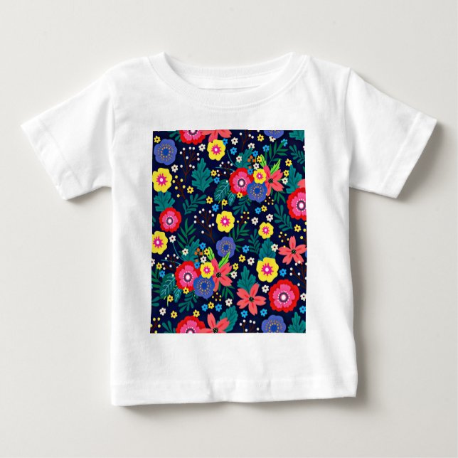 Camiseta De Bebé Patrón De Flores Y Hojas Decorativas-48675 (Anverso)