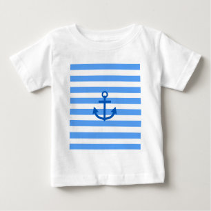 Camiseta De Bebé Patrón de franja azul y blanca con anclaje