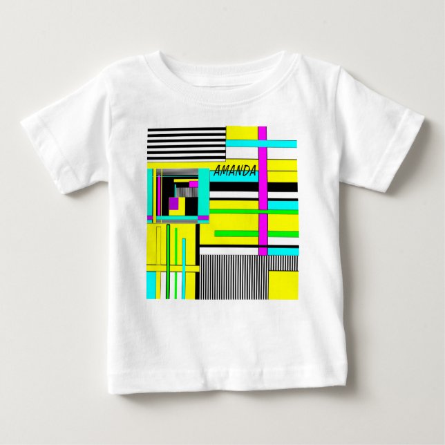 Camiseta De Bebé Patrón de neón geométrico brillante abstracto arro (Anverso)
