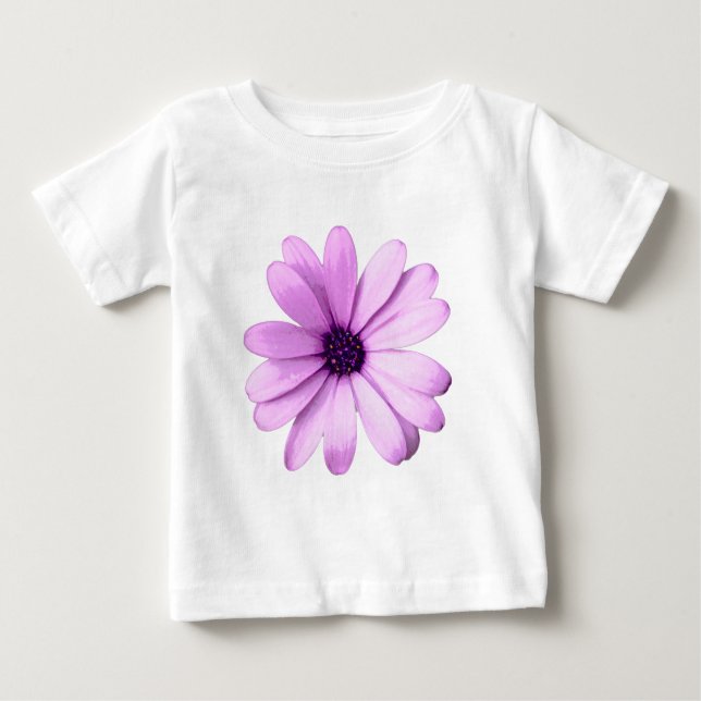 Camiseta De Bebé patrón de rayas con margaritas moradas (Anverso)