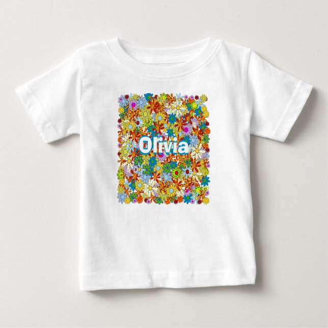 Camiseta De Bebé Patrón floral con monograma o nombre personalizado (Anverso)