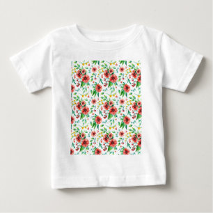 Camiseta De Bebé Patrón floral de flores rosadas pintadas a mano-23