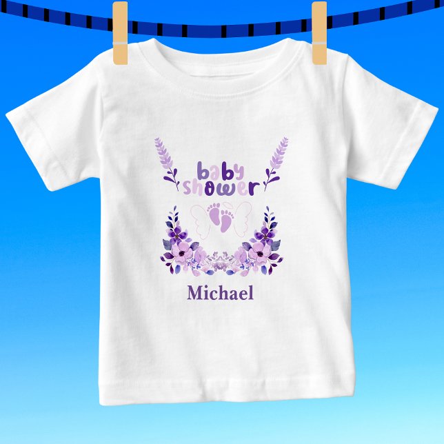 Camiseta De Bebé Patrón floral personalizado de Baby Shower persona (Subido por el creador)