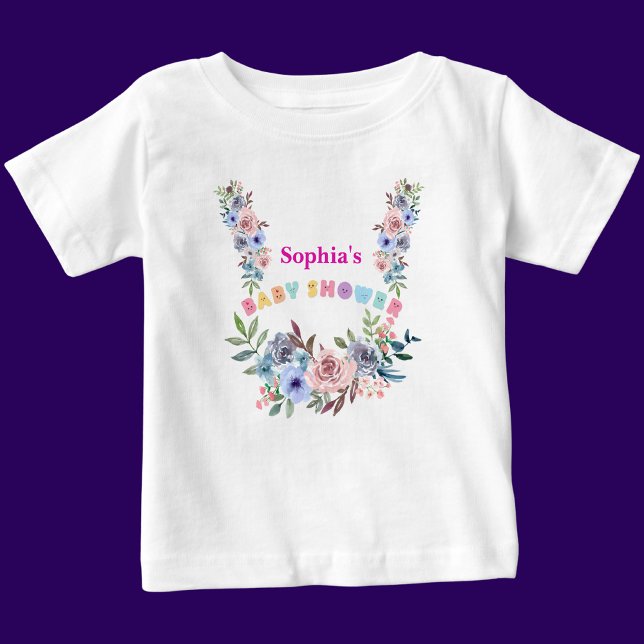 Camiseta De Bebé Patrón floral personalizado de Baby Shower persona (Subido por el creador)