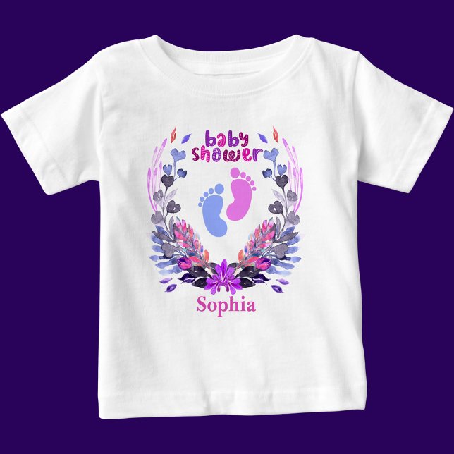 Camiseta De Bebé Patrón floral personalizado de Baby Shower persona (Subido por el creador)