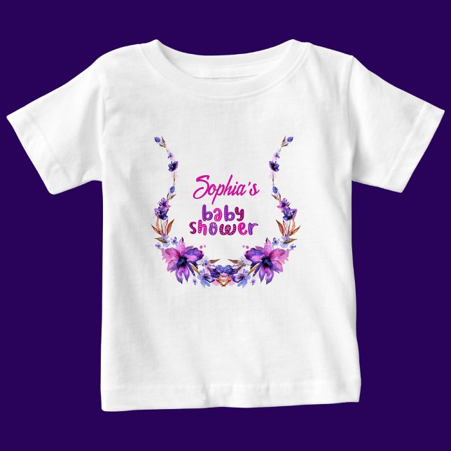 Camiseta De Bebé Patrón floral personalizado de Baby Shower persona (Subido por el creador)