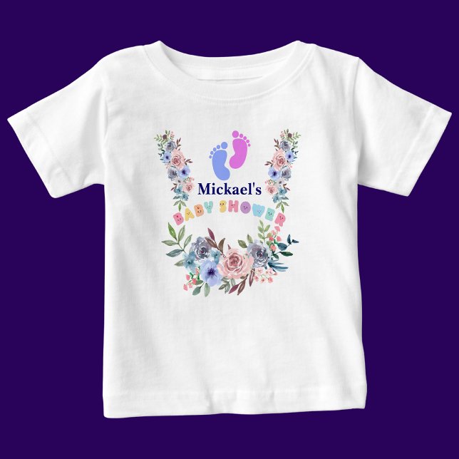 Camiseta De Bebé Patrón floral personalizado de Baby Shower persona (Subido por el creador)