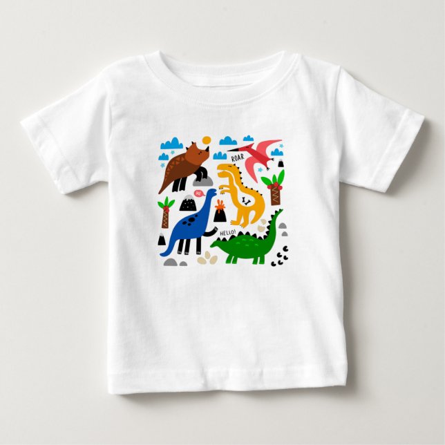 Camiseta De Bebé Patrón ininterrumpido de dinosaurios (Anverso)