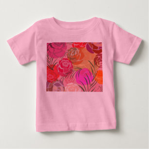 Camiseta De Bebé Patrón rosa con flores y plantas