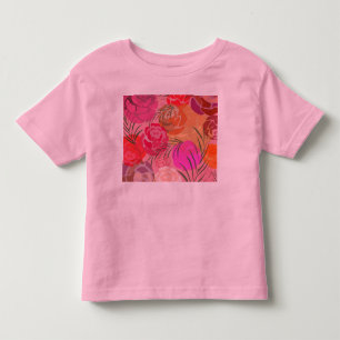 Camiseta De Bebé Patrón rosa con flores y plantas
