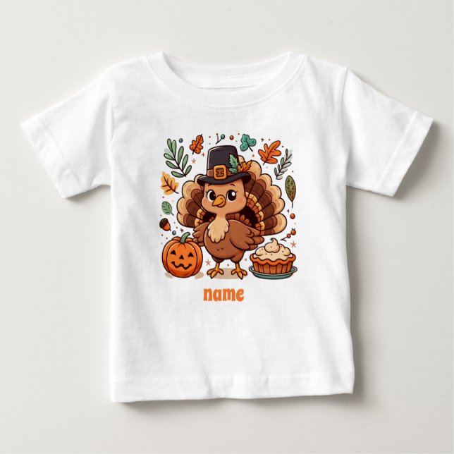 Camiseta De Bebé Pavo y calabaza Personalizado lindo Día de Acción  (Anverso)
