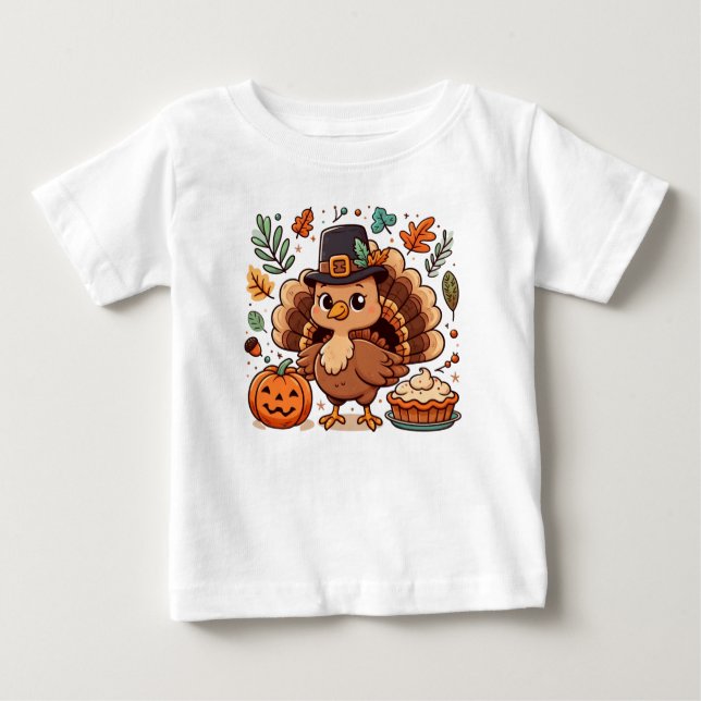 Camiseta De Bebé Pavo y calabaza Personalizado lindo Día de Acción  (Anverso)