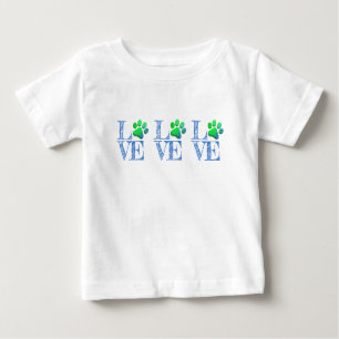 Camiseta De Bebé Paw Print LOVE Blue Green Family Mascota Diversión