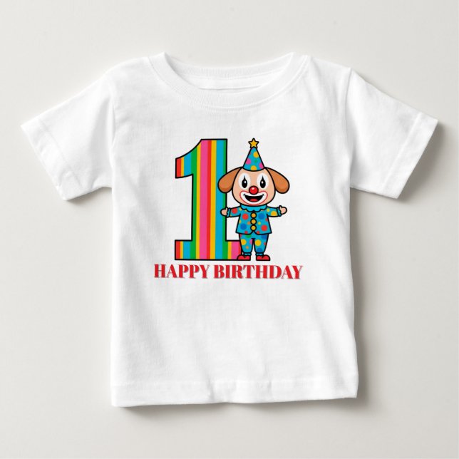 Camiseta De Bebé Payaso Colorido Con Número de Arcoíris (Anverso)
