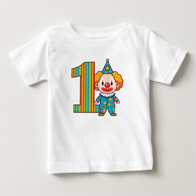 Camiseta De Bebé Payaso Colorido Con Número de Arcoíris (Anverso)