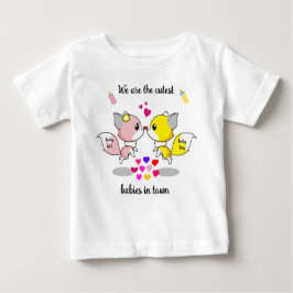 Camiseta De Bebé Peces de bebé delgadas Besándose con huellas dorad