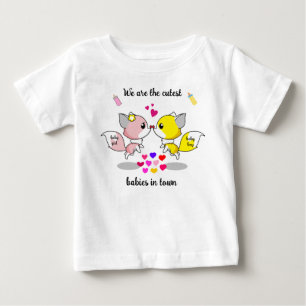 Camiseta De Bebé Peces de bebé delgadas Besándose con huellas dorad
