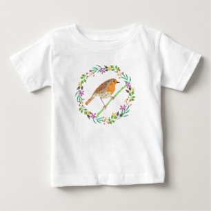 Camiseta De Bebé Pecho Rojo Robin, ave de Navidad