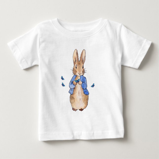Camiseta De Bebé Pedro el Conejo con mariposas azules (Anverso)