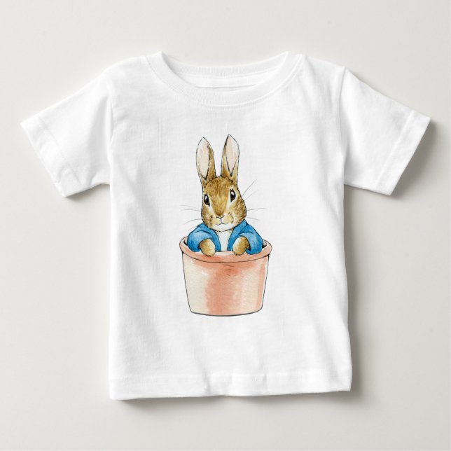 Camiseta De Bebé Pedro el conejo sentado en la planta (Anverso)