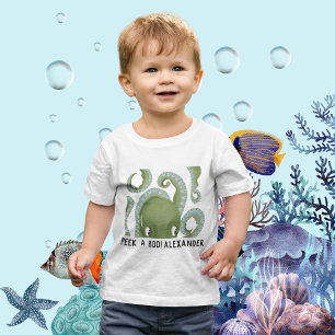 Camiseta De Bebé Peek A Boo Green Octopus Personalizado Nombre T-Sh