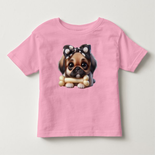 Camiseta De Bebé Pekingese con polka y hueso (Anverso)