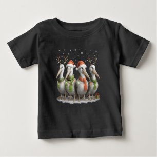 Camiseta De Bebé Pelícano de Navidad lindo con sombrero de Santa
