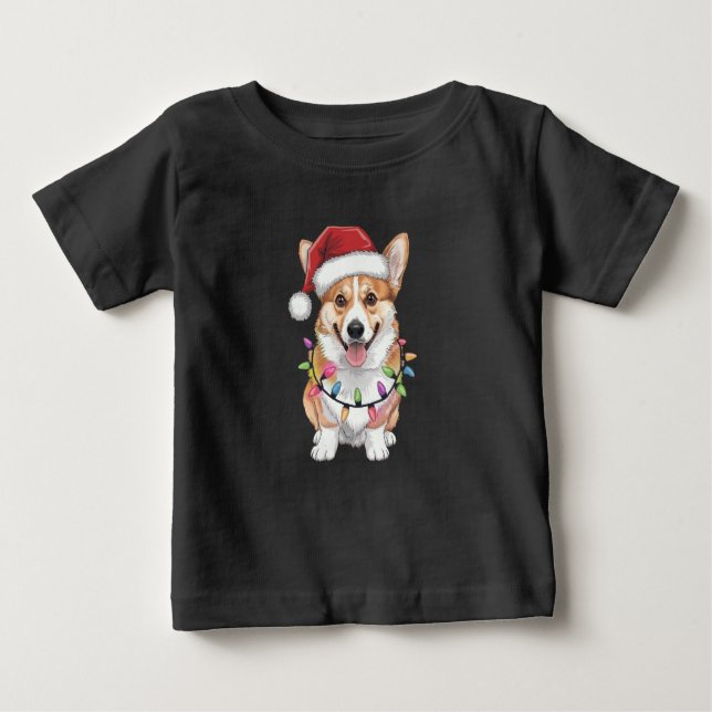 Camiseta De Bebé Pembroke Welsh Corgi Santa Christmas Tree Lights (Anverso)