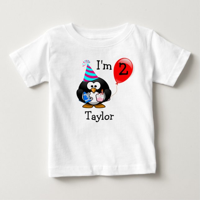 Camiseta De Bebé Penguin, la Fiesta de segundo cumpleaños, graciosa (Anverso)