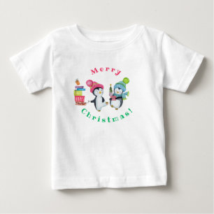 Camiseta De Bebé Pengüinos Caprichosos de Navidad Trayendo Regalos