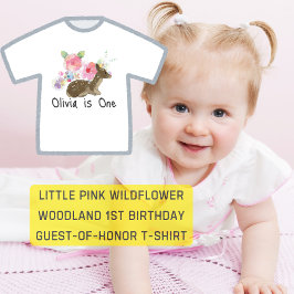 Camiseta De Bebé Pequeña flor silvestre rosa cumpleaños 1 bosque