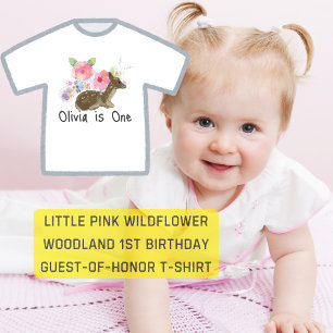 Camiseta De Bebé Pequeña flor silvestre rosa cumpleaños 1 bosque