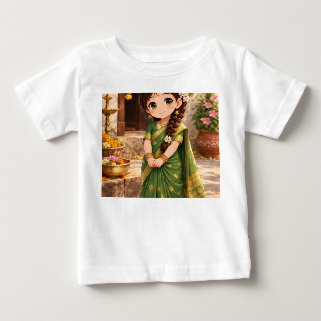 Camiseta De Bebé Pequeña Grace de verde (Anverso)