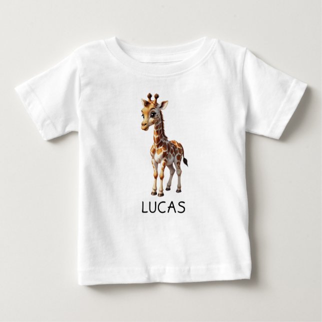 Camiseta De Bebé Pequeña jirafa de animales niños personalizados (Anverso)