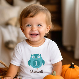 Camiseta De Bebé Pequeña lechuza azul nombre fiesta de cumpleaños