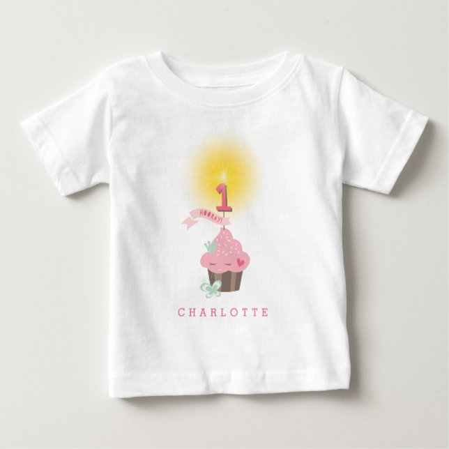 Camiseta De Bebé Pequeña Miss Rosa Chica de pastelitos Primer Fiest (Anverso)